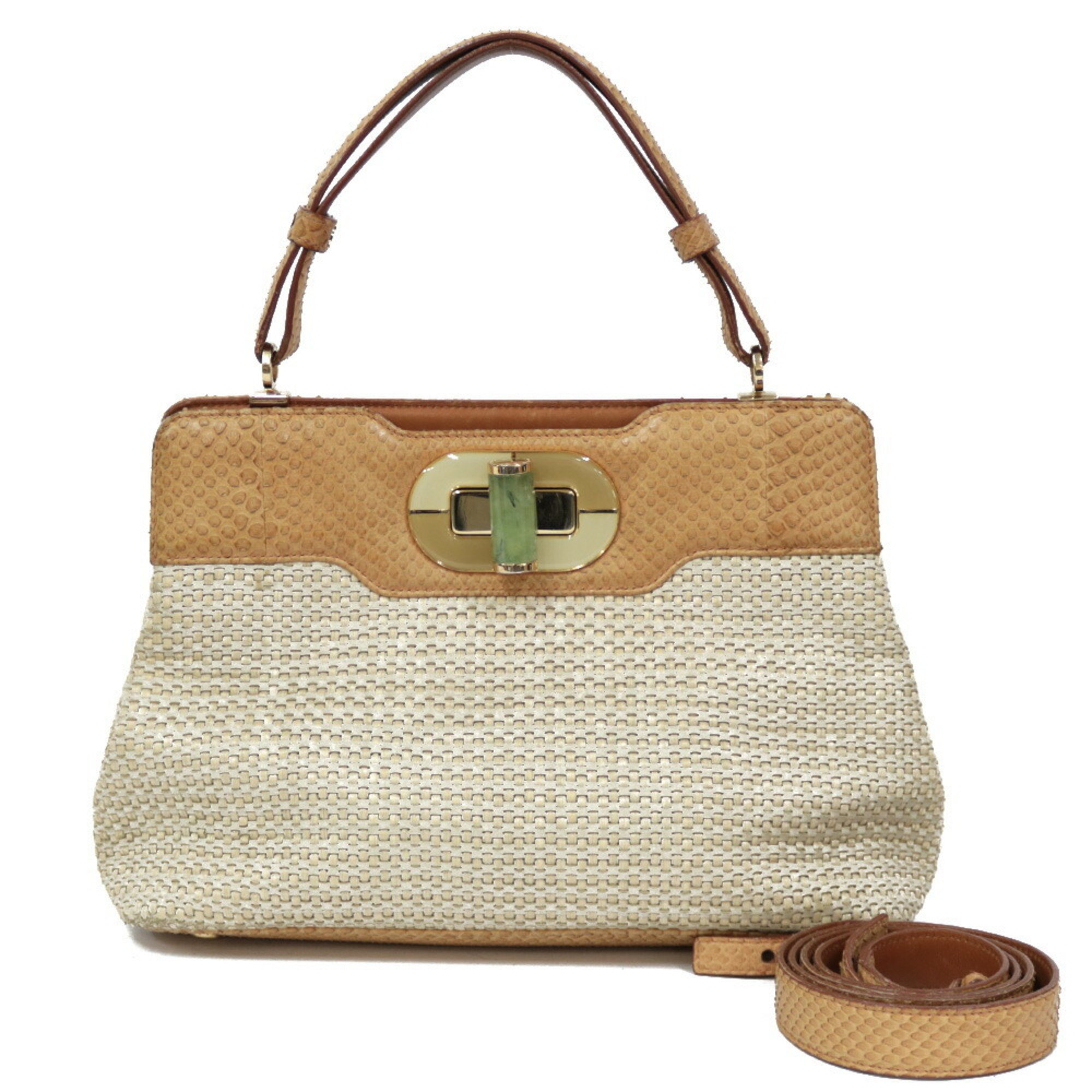 Bvlgari Handbag Snake Shoulder Bag Beige Women's Men's
